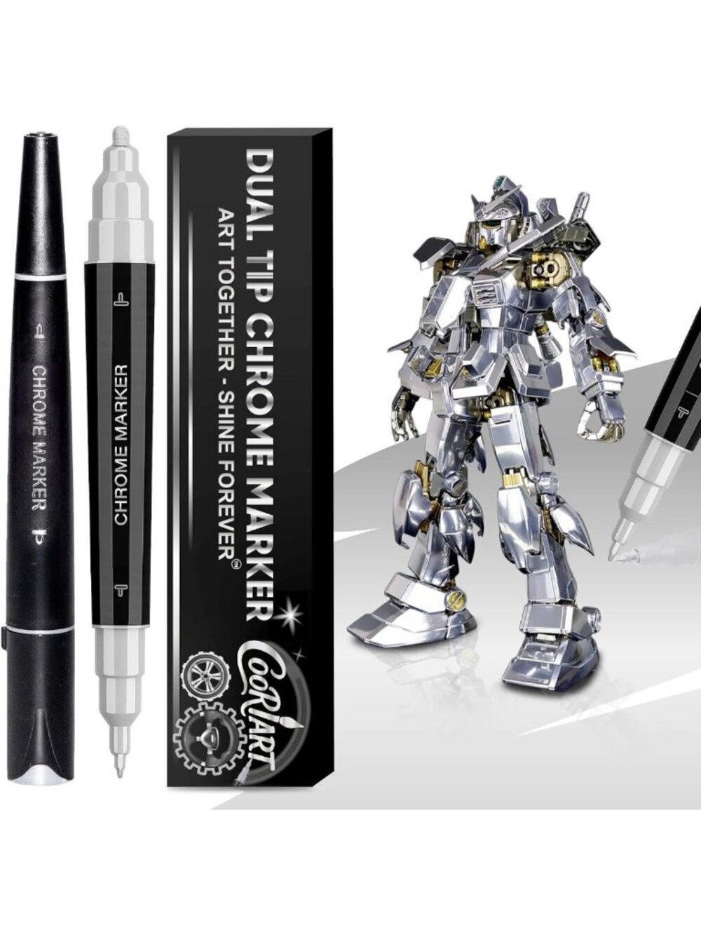 Dual Tip Liquid Chrome Marker Set - Permanent Mirror Paint Pen for Plastic